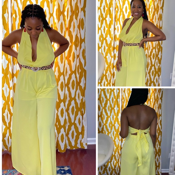 Summer yellow halter jumpsuit - Picture 1 of 2